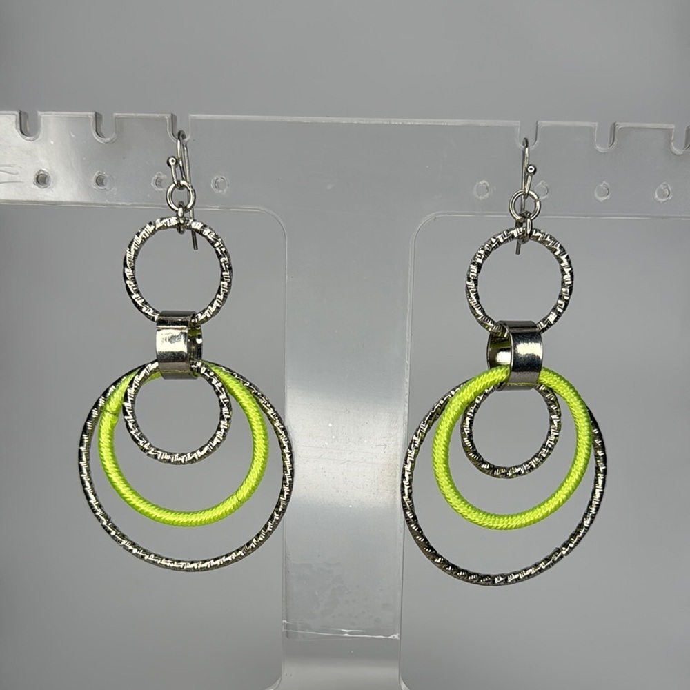 Green and Silver Concentric Circle Earrings